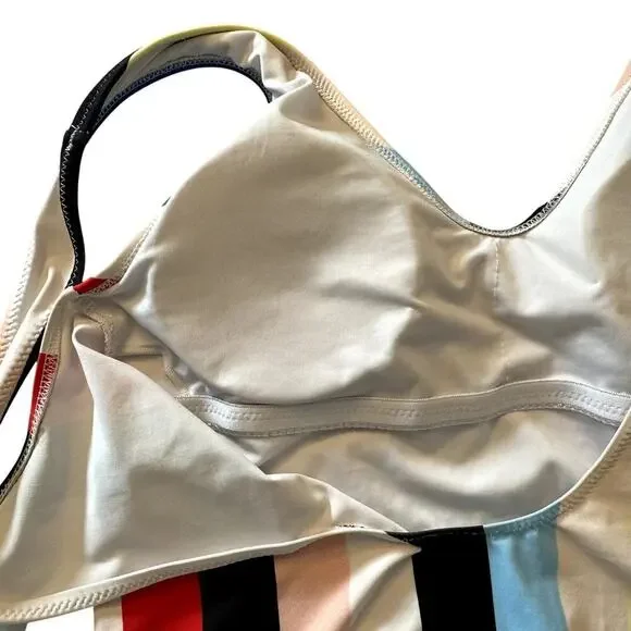 Colorful Stripes Backless One Piece Swimsuit BathingSuit Women Size Large - Picture 4 of 6